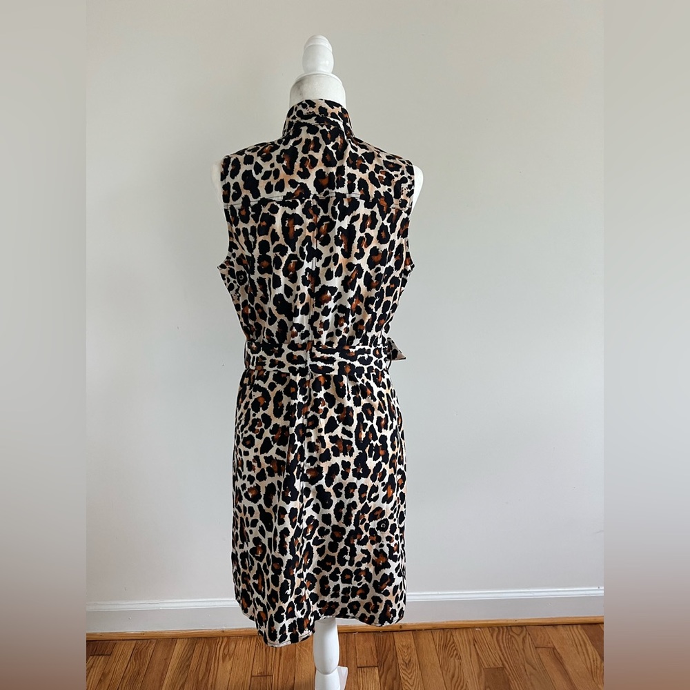 Leopard Print Collared Button Down Belted Dress - image 2